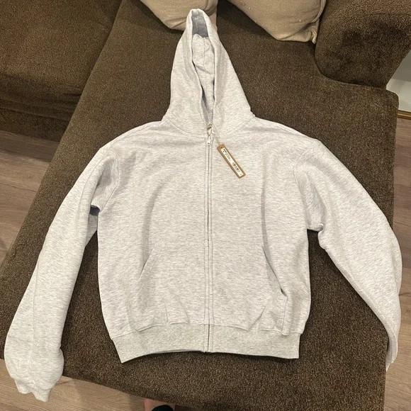 NWT SKIMS Light Gray Cotton Fleece Classic Zip Up Hoodie - Picture 2 of 6